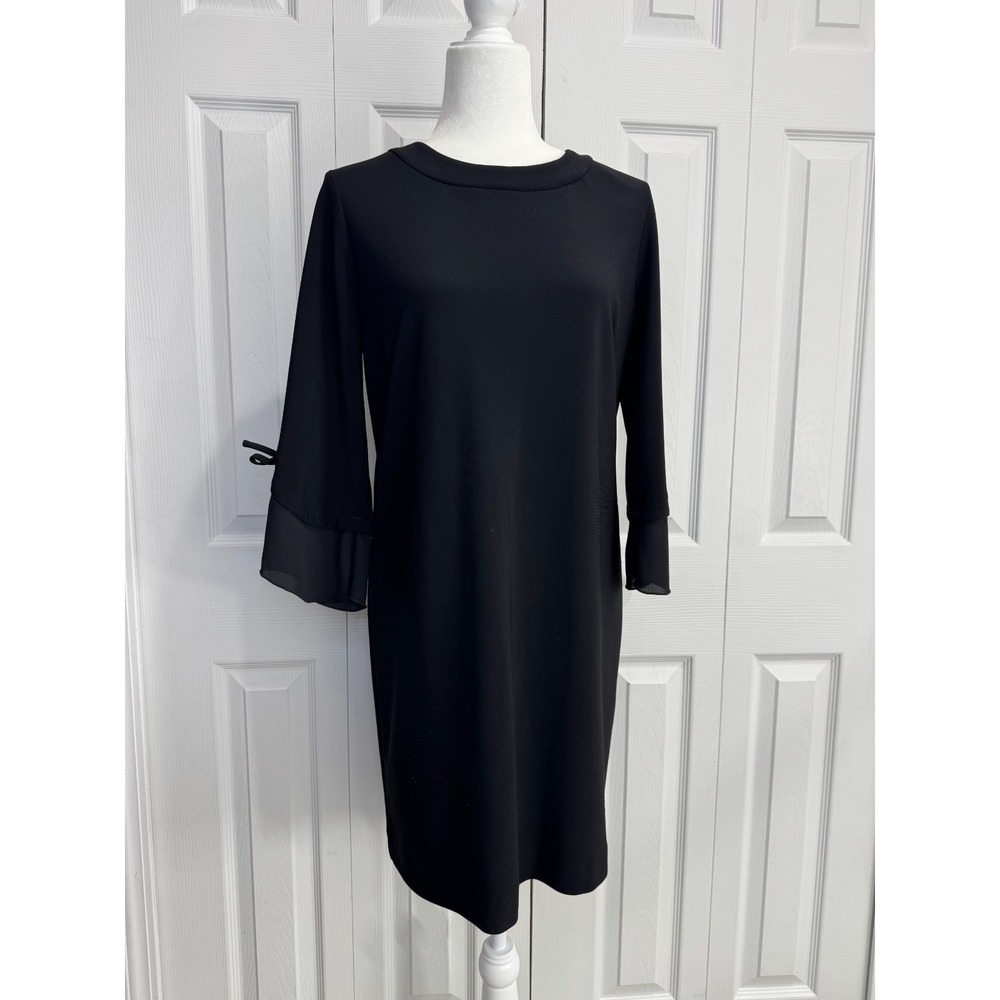 Joseph Ribkoff Shift Dress Women's 10 Black Bell Sleeves Back Zip Party/Cocktail